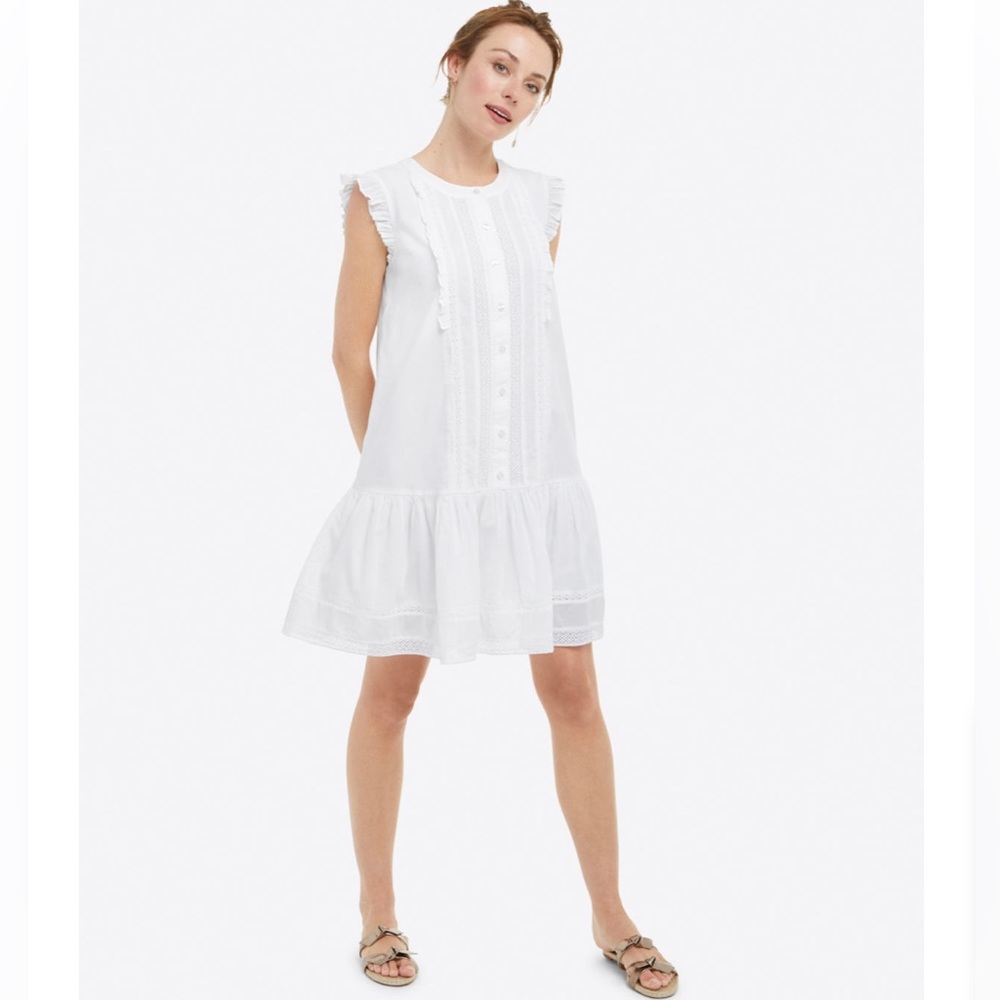 NWT! Popover Dress in Embroidered White  Stripe
